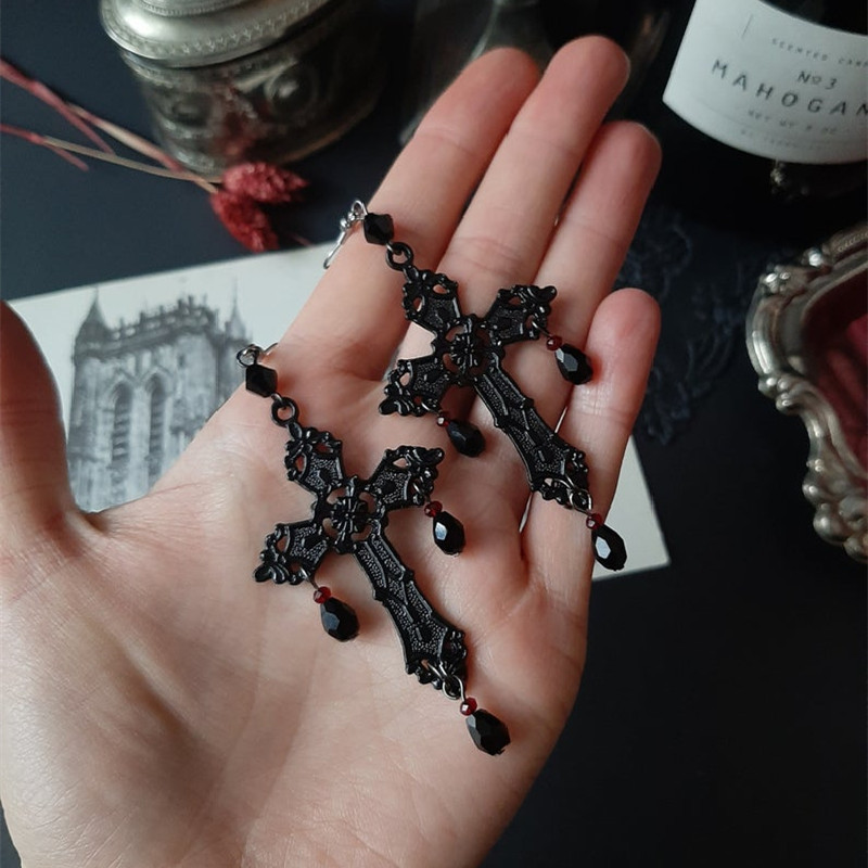 Gothic Cross Rose Earrings