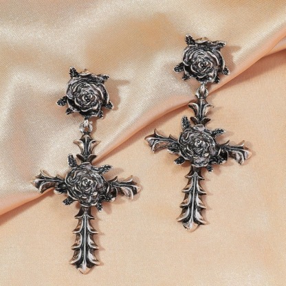 Gothic Cross Rose Earrings