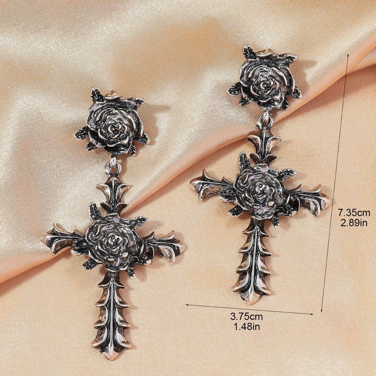 Gothic Cross Rose Earrings