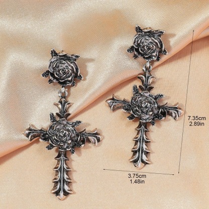 Gothic Cross Rose Earrings