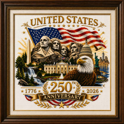 United States 250th Anniversary Cross Stitch Kit – Patriotic Americana Embroidery Art (1776–2026 Edition)