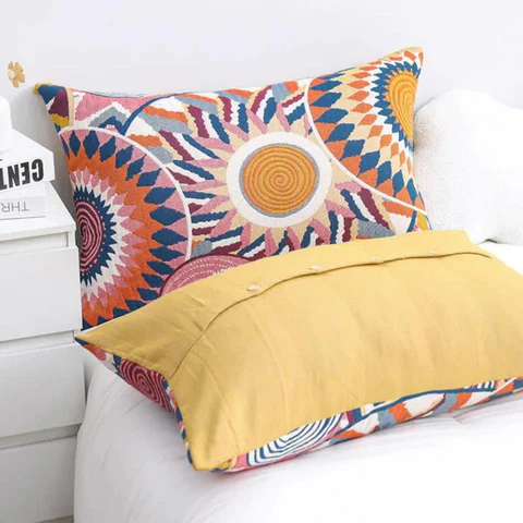 Nordic Sun Print Button Cotton Pillowcases (2pcs)