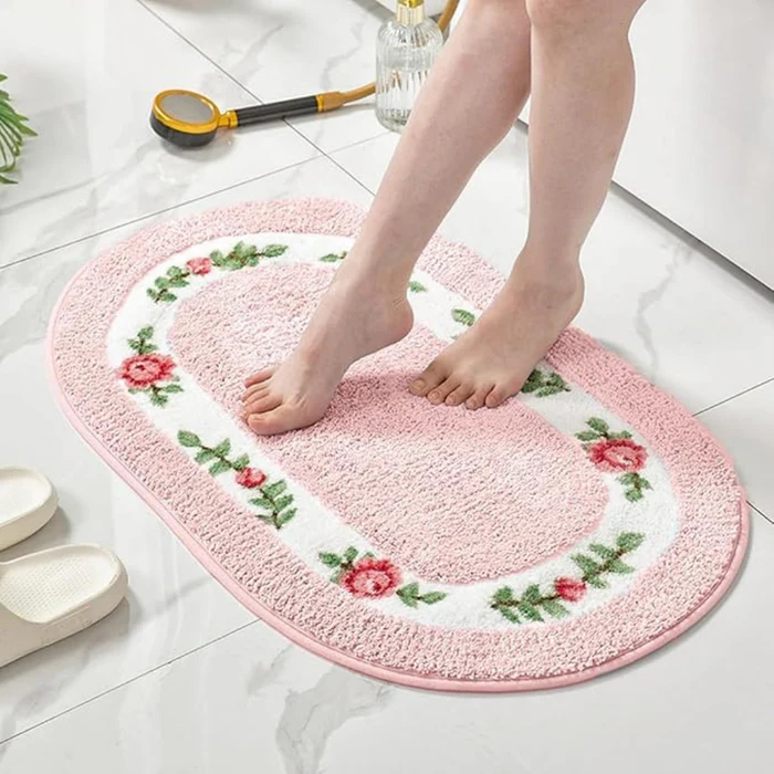 Floral Oval Plush Bath Mat