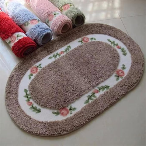 Floral Oval Plush Bath Mat