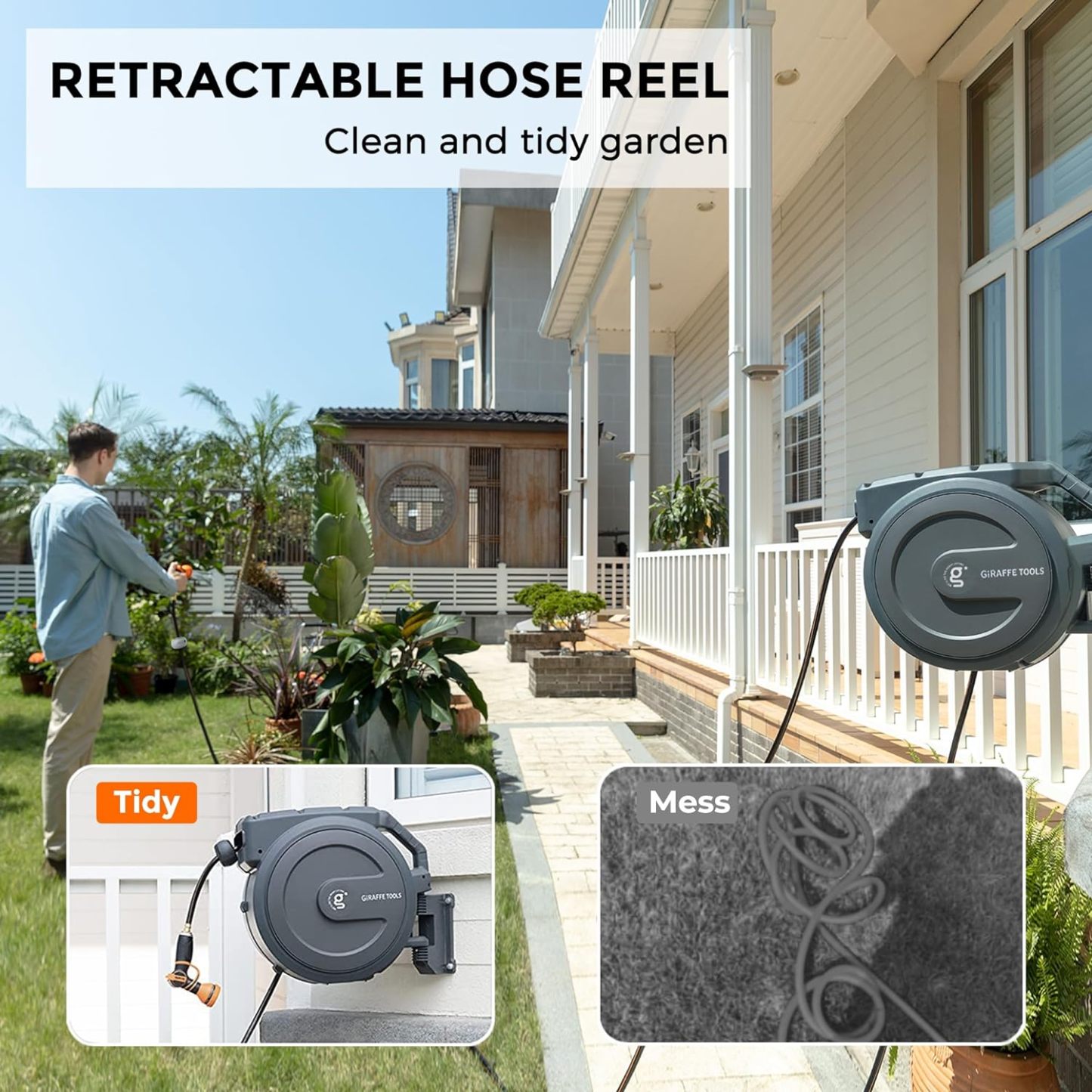 ⏰Giraffe Tools AW30 1/2MB Retractable Garden Hose Reel 1/2" x 100 ft PRO Metal Bracket, Any Length Lock Hose Reel