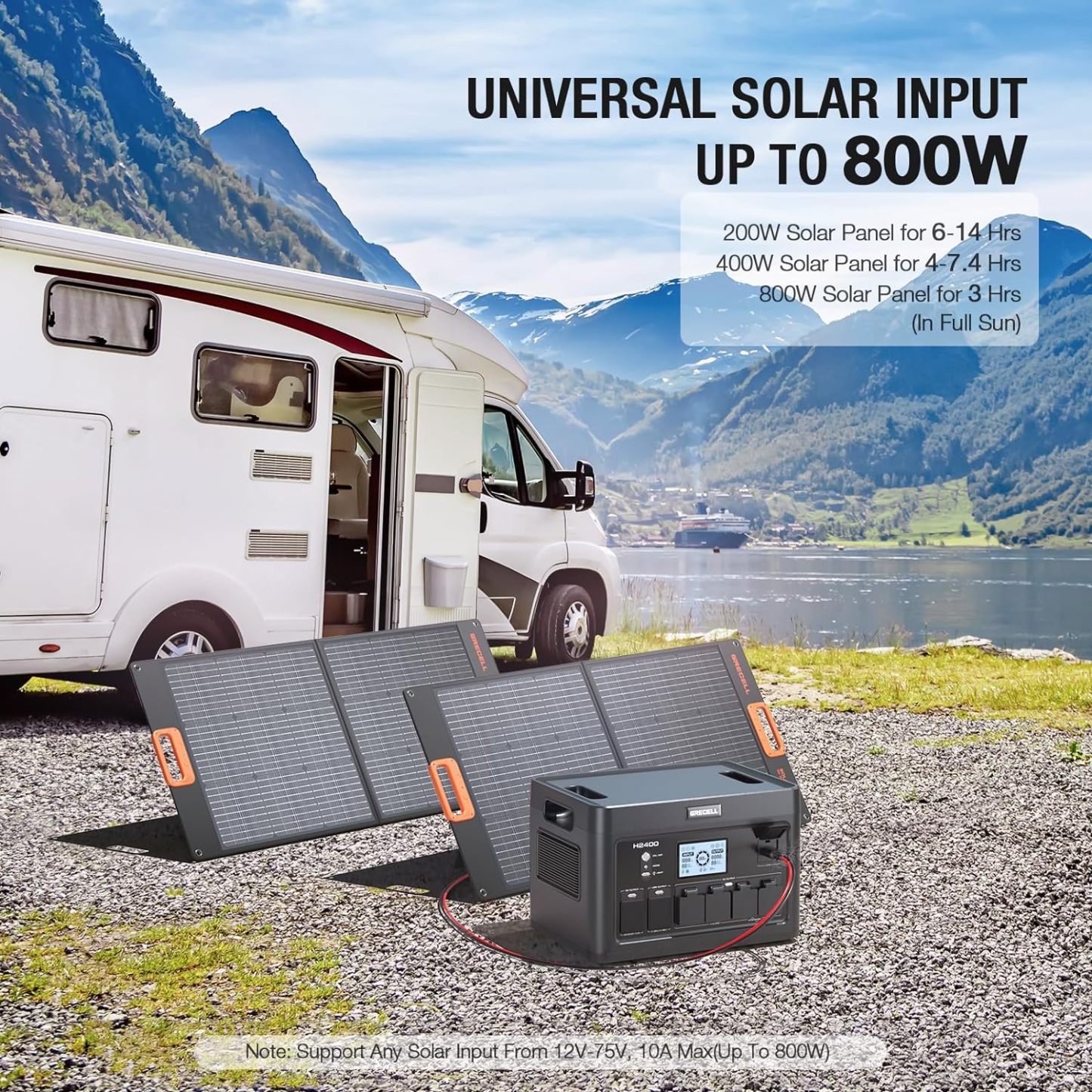 LiFePO4 Solar Generator UPS Home Battery Backup Power w/4 2400W AC Outlets (4800W Peak)