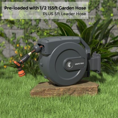 ⏰Giraffe Tools AW30 1/2MB Retractable Garden Hose Reel 1/2" x 100 ft PRO Metal Bracket, Any Length Lock Hose Reel