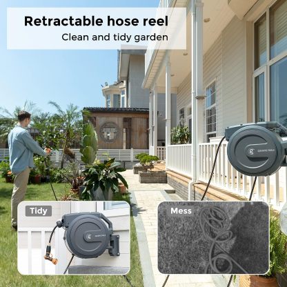 ⏰Giraffe Tools AW30 1/2MB Retractable Garden Hose Reel 1/2" x 100 ft PRO Metal Bracket, Any Length Lock Hose Reel