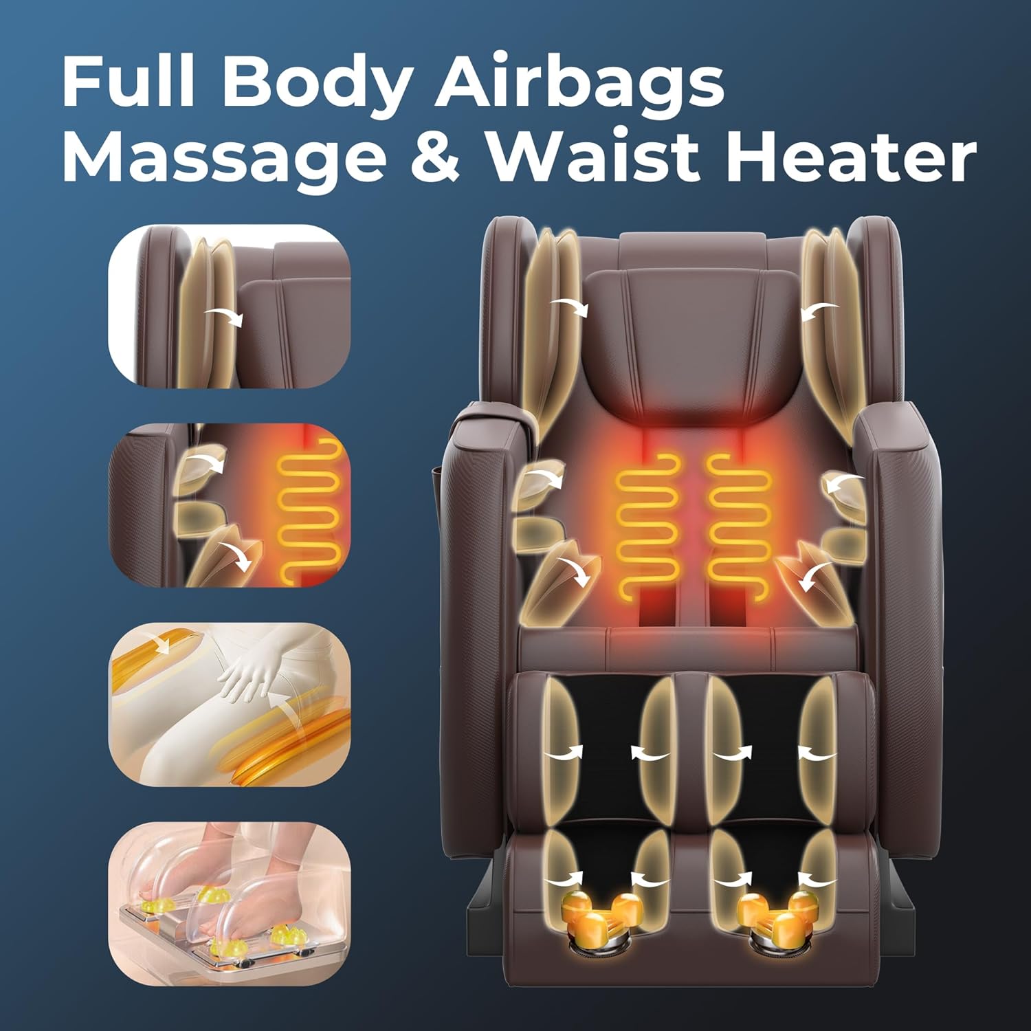 2024 Massage Chair, Full Body Zero Gravity Massage Chair with 8 Fixed Massage Rollers, 6 Auto Modes, Waist Heated, Bluetooth Speaker