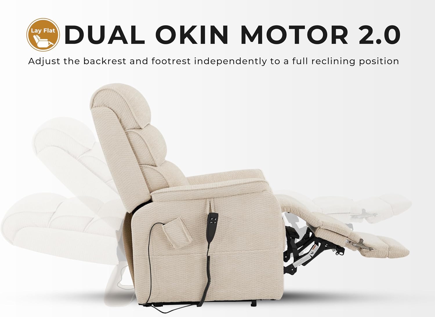 Irene House 9188 Medium Dual Motor Lay Flat Recliner Lift Chair Recliners Infinite Position with Heat Massage for Elderly Up to 300 LBS Electric Power Lift Recliner Chair Sofa