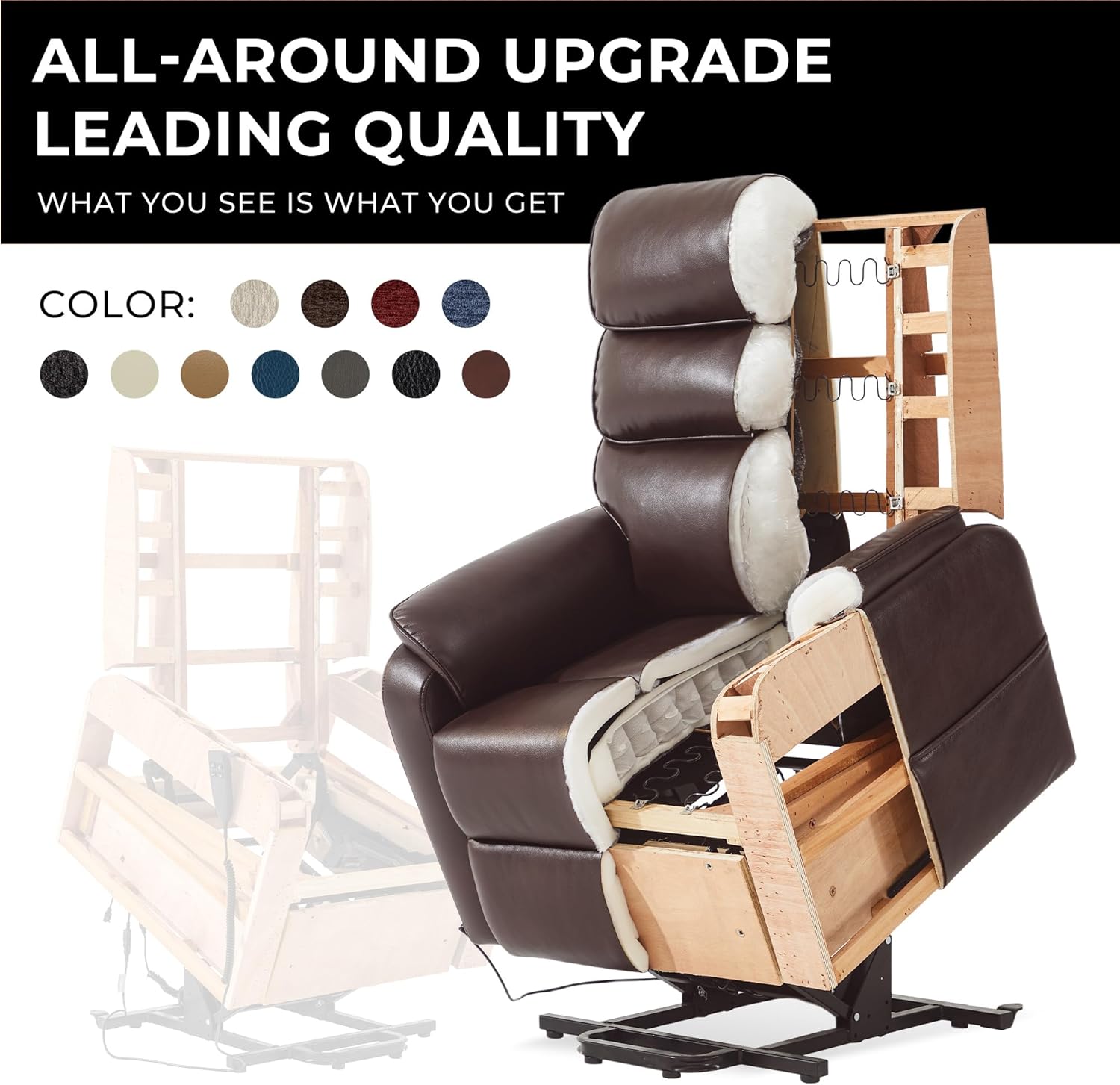 Irene House 9188 Medium Dual Motor Lay Flat Recliner Lift Chair Recliners Infinite Position with Heat Massage for Elderly Up to 300 LBS Electric Power Lift Recliner Chair Sofa
