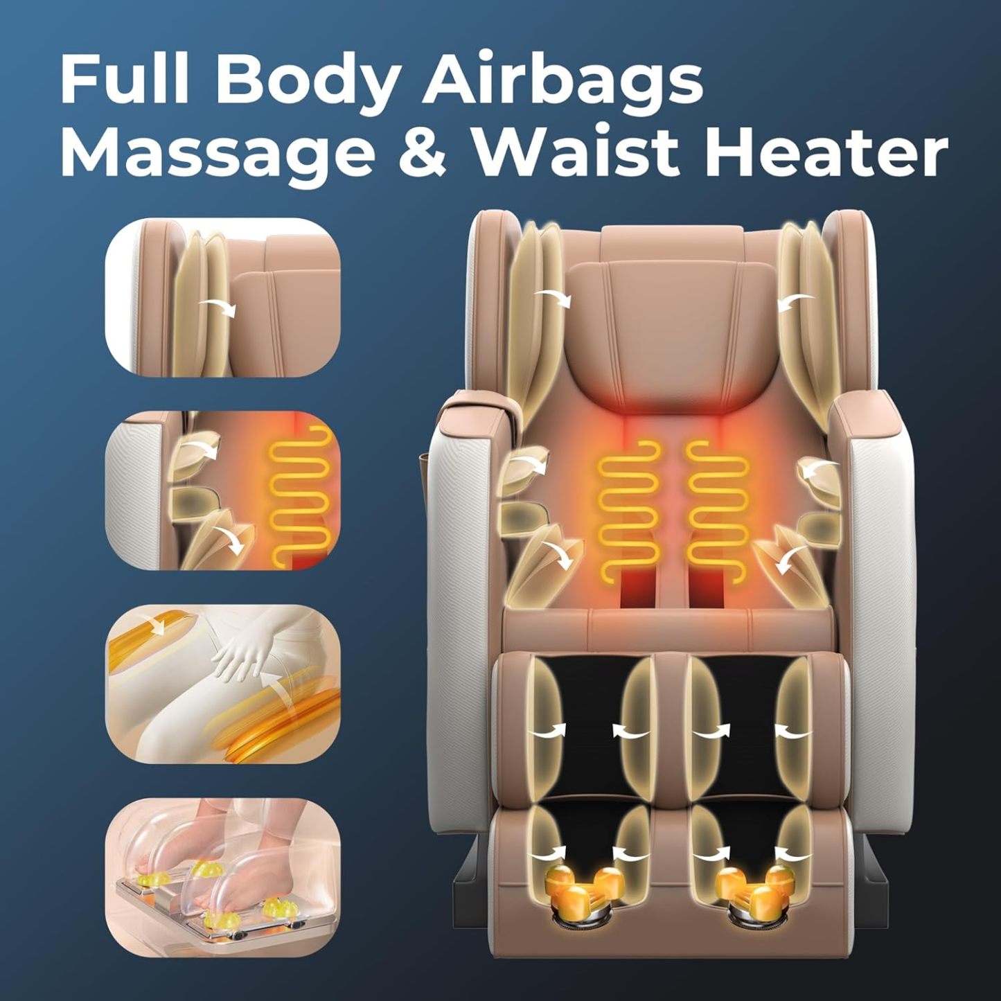 2024 Massage Chair, Full Body Zero Gravity Massage Chair with 8 Fixed Massage Rollers, 6 Auto Modes, Waist Heated, Bluetooth Speaker