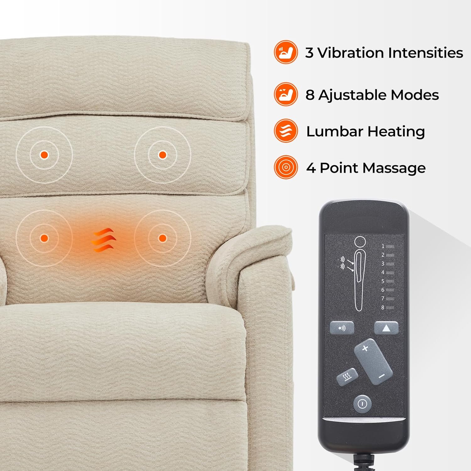 Irene House 9188 Medium Dual Motor Lay Flat Recliner Lift Chair Recliners Infinite Position with Heat Massage for Elderly Up to 300 LBS Electric Power Lift Recliner Chair Sofa