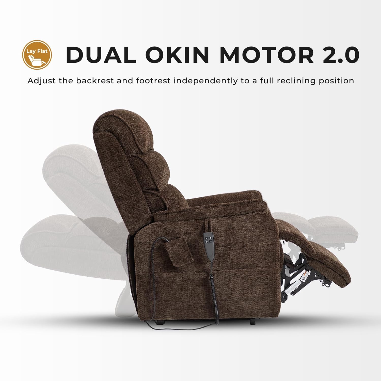 Irene House 9188 Medium Dual Motor Lay Flat Recliner Lift Chair Recliners Infinite Position with Heat Massage for Elderly Up to 300 LBS Electric Power Lift Recliner Chair Sofa