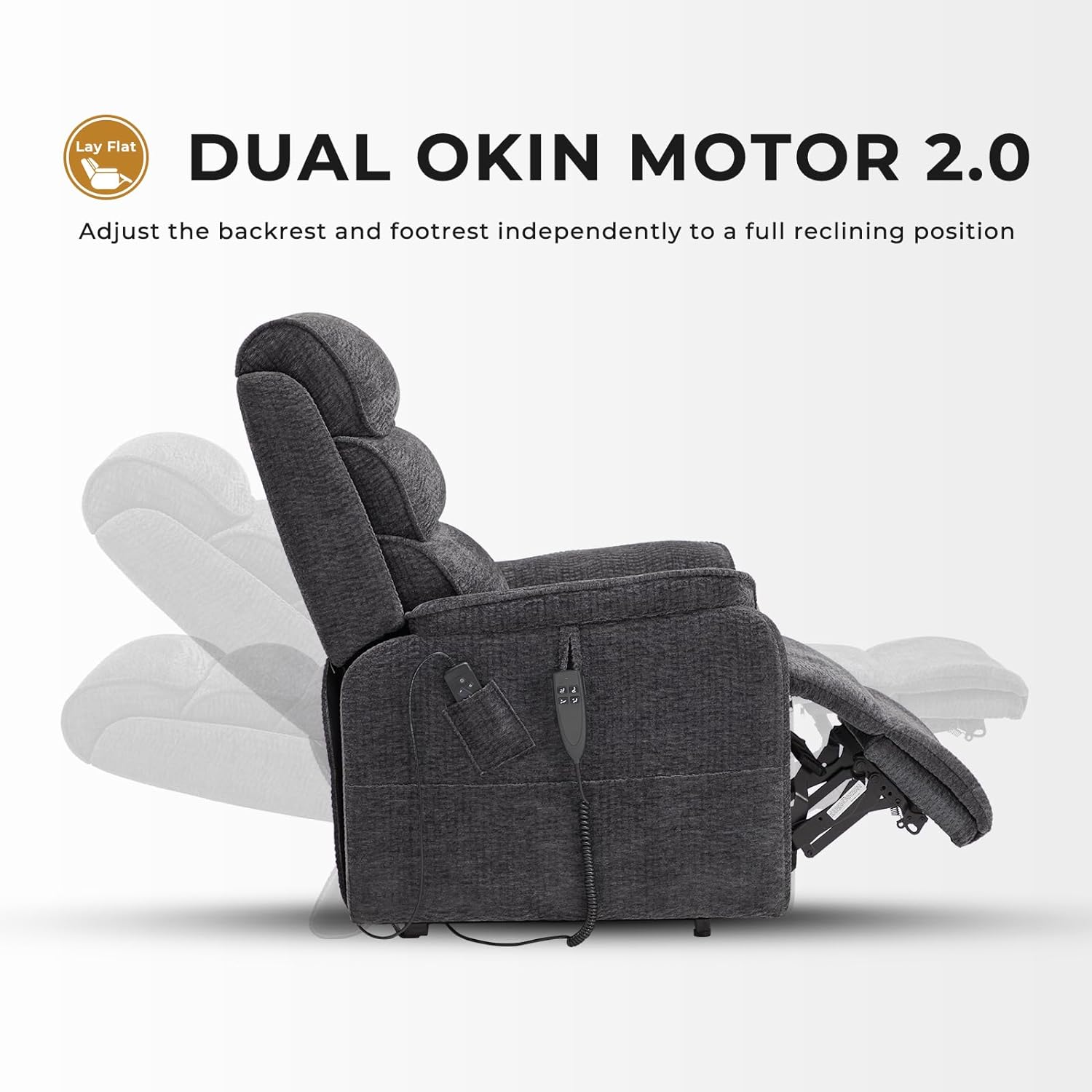 Irene House 9188 Medium Dual Motor Lay Flat Recliner Lift Chair Recliners Infinite Position with Heat Massage for Elderly Up to 300 LBS Electric Power Lift Recliner Chair Sofa
