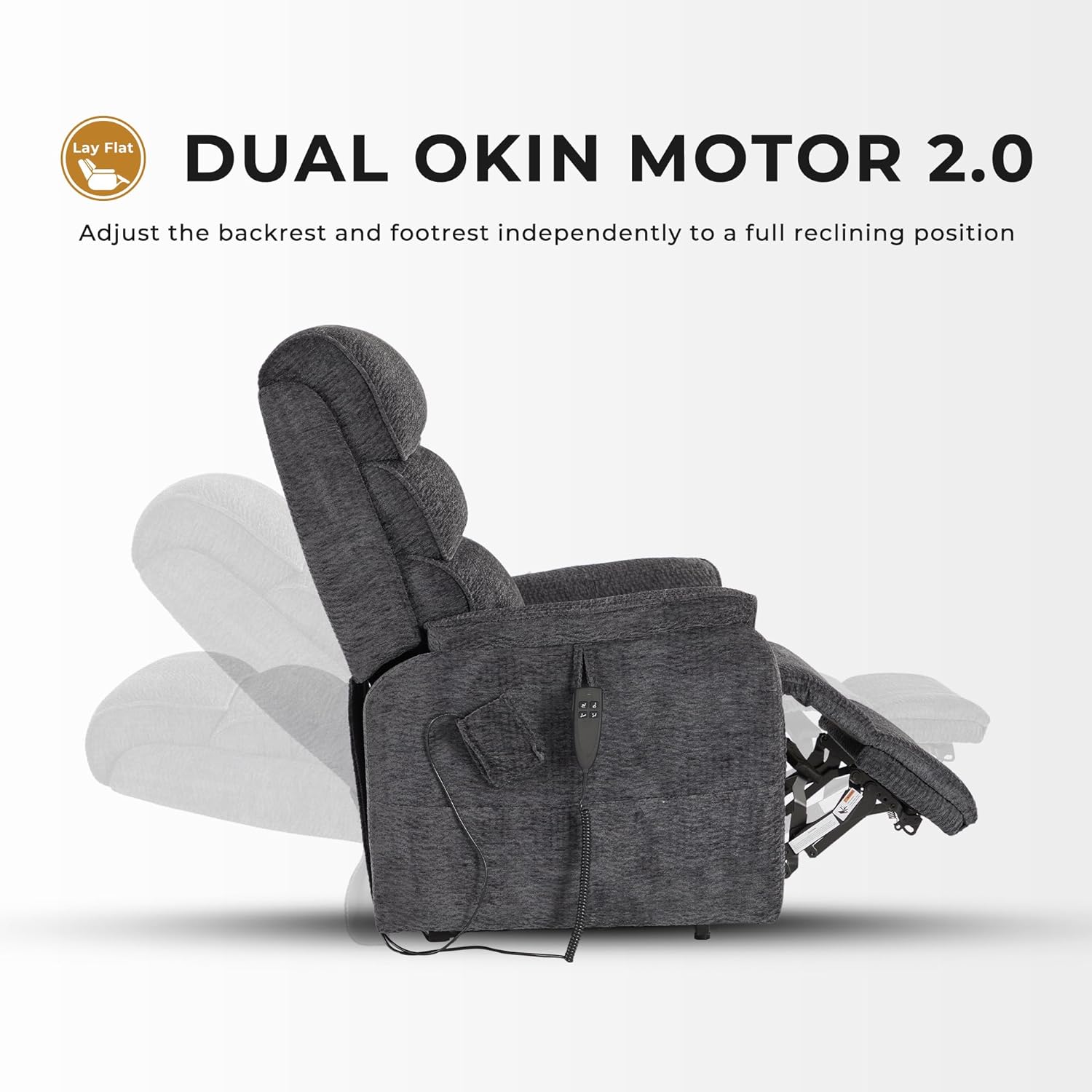 Irene House 9188 Medium Dual Motor Lay Flat Recliner Lift Chair Recliners Infinite Position with Heat Massage for Elderly Up to 300 LBS Electric Power Lift Recliner Chair Sofa