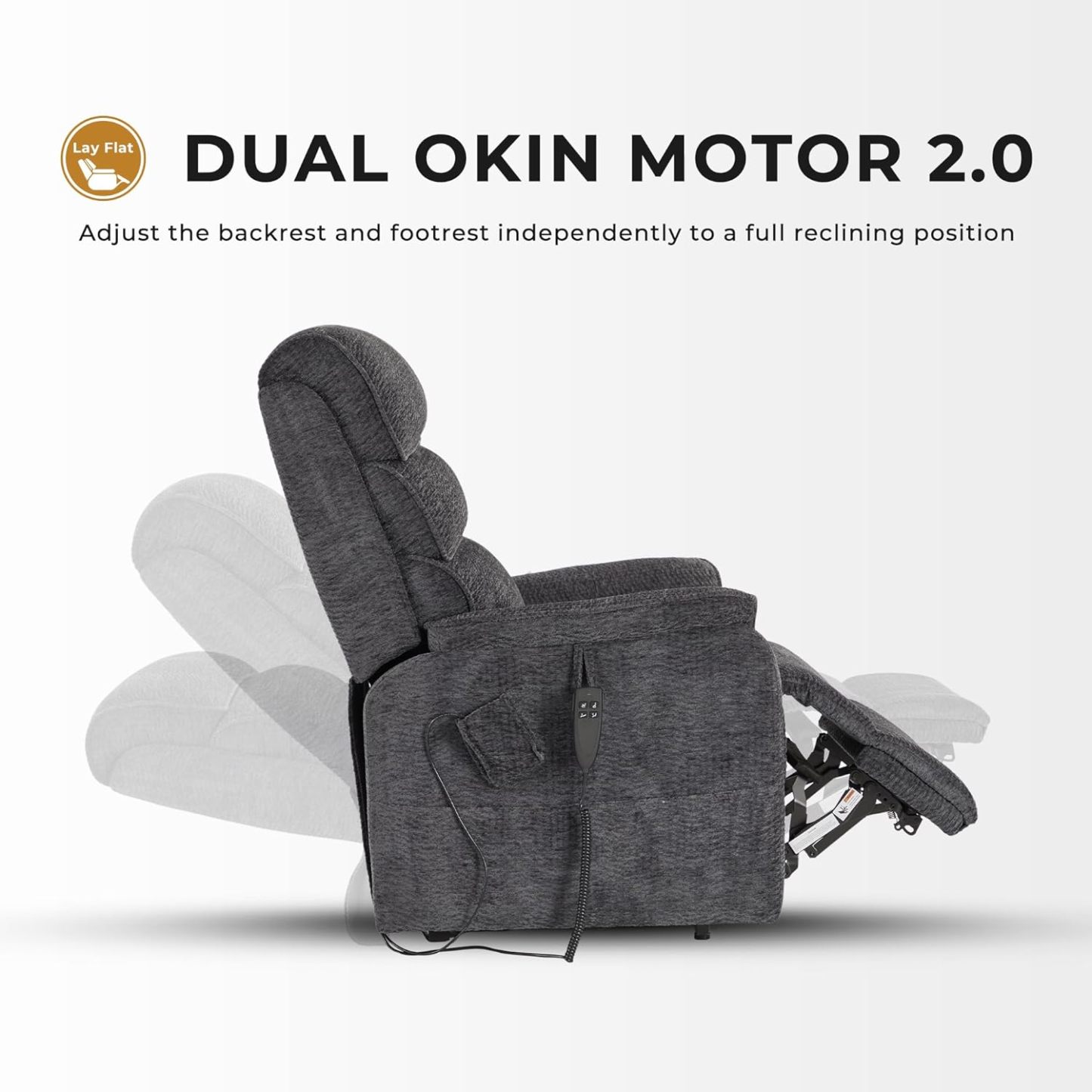 Irene House 9188 Medium Dual Motor Lay Flat Recliner Lift Chair Recliners Infinite Position with Heat Massage for Elderly Up to 300 LBS Electric Power Lift Recliner Chair Sofa