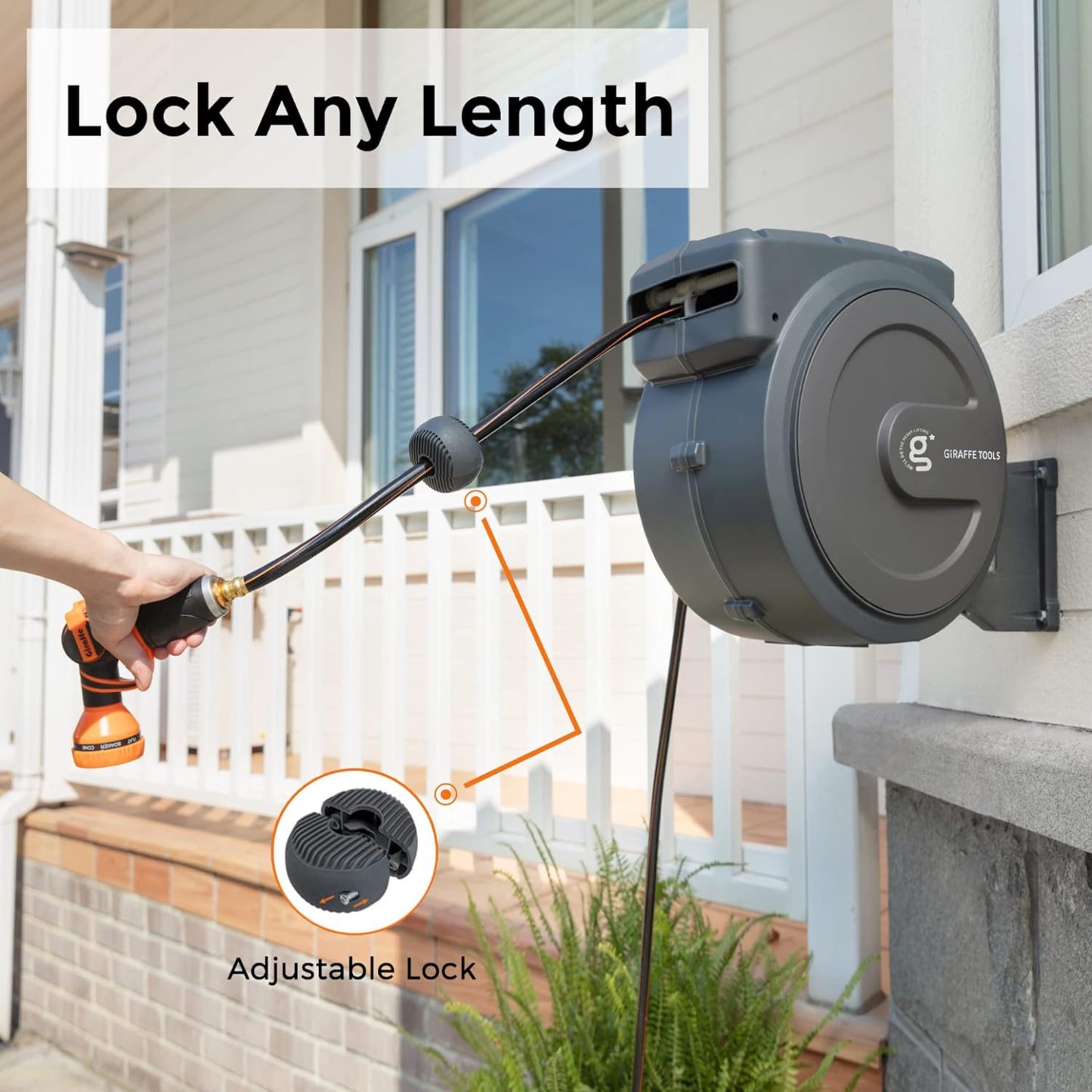⏰Giraffe Tools AW30 1/2MB Retractable Garden Hose Reel 1/2" x 100 ft PRO Metal Bracket, Any Length Lock Hose Reel