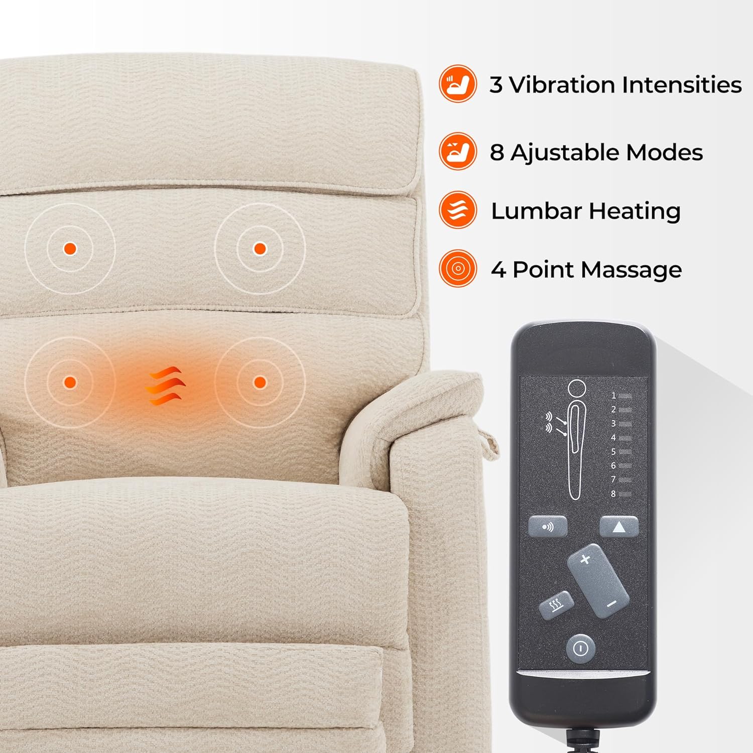 Irene House 9188 Medium Dual Motor Lay Flat Recliner Lift Chair Recliners Infinite Position with Heat Massage for Elderly Up to 300 LBS Electric Power Lift Recliner Chair Sofa