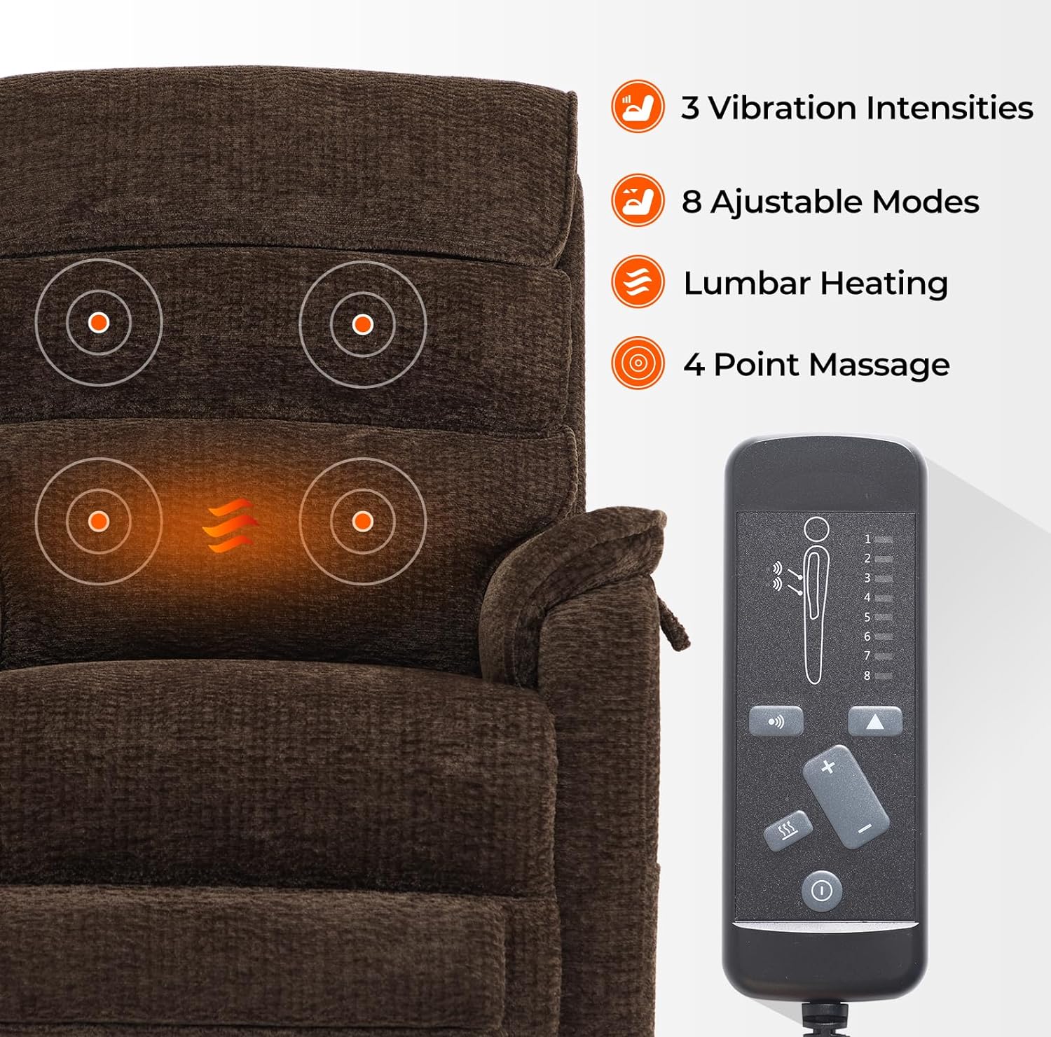 Irene House 9188 Medium Dual Motor Lay Flat Recliner Lift Chair Recliners Infinite Position with Heat Massage for Elderly Up to 300 LBS Electric Power Lift Recliner Chair Sofa