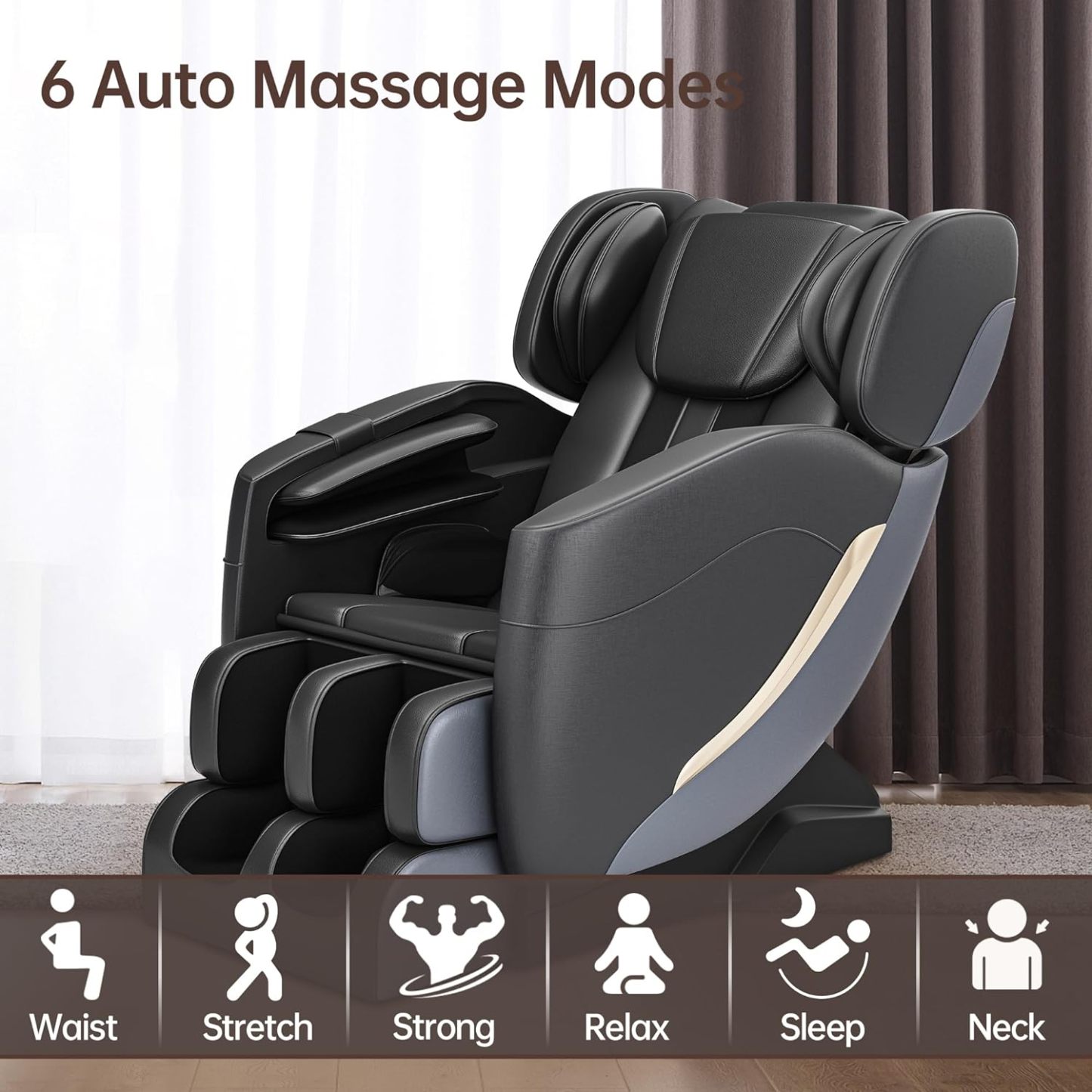 2024 Massage Chair, Full Body Zero Gravity Massage Chair with 8 Fixed Massage Rollers, 6 Auto Modes, Waist Heated, Bluetooth Speaker