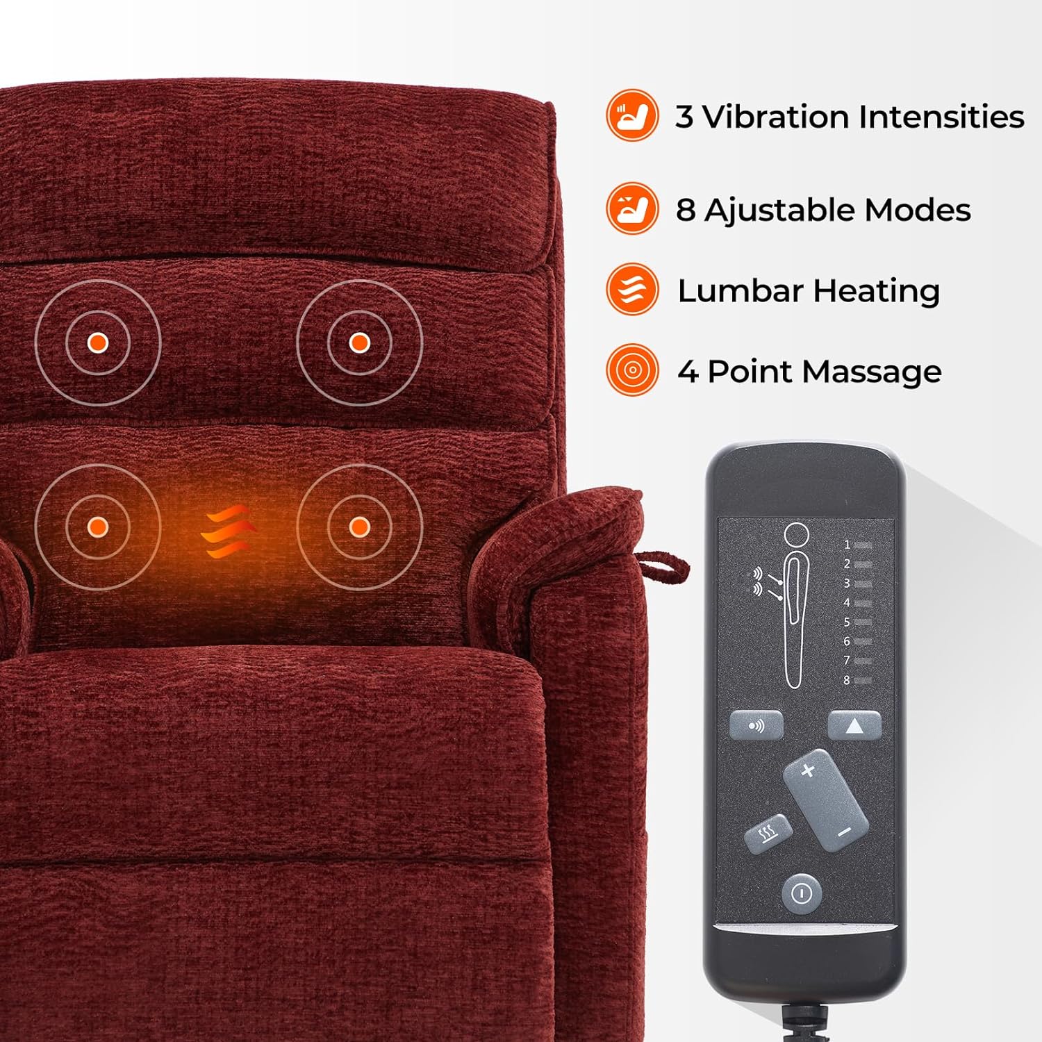 Irene House 9188 Medium Dual Motor Lay Flat Recliner Lift Chair Recliners Infinite Position with Heat Massage for Elderly Up to 300 LBS Electric Power Lift Recliner Chair Sofa