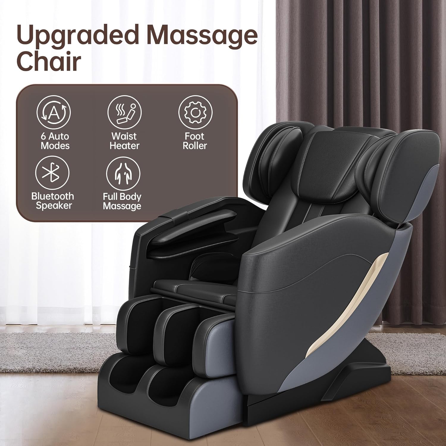 2024 Massage Chair, Full Body Zero Gravity Massage Chair with 8 Fixed Massage Rollers, 6 Auto Modes, Waist Heated, Bluetooth Speaker