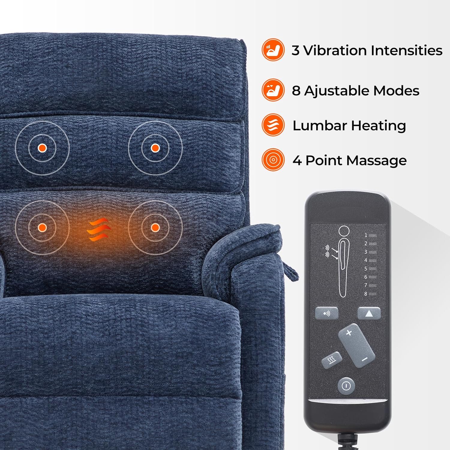 Irene House 9188 Medium Dual Motor Lay Flat Recliner Lift Chair Recliners Infinite Position with Heat Massage for Elderly Up to 300 LBS Electric Power Lift Recliner Chair Sofa