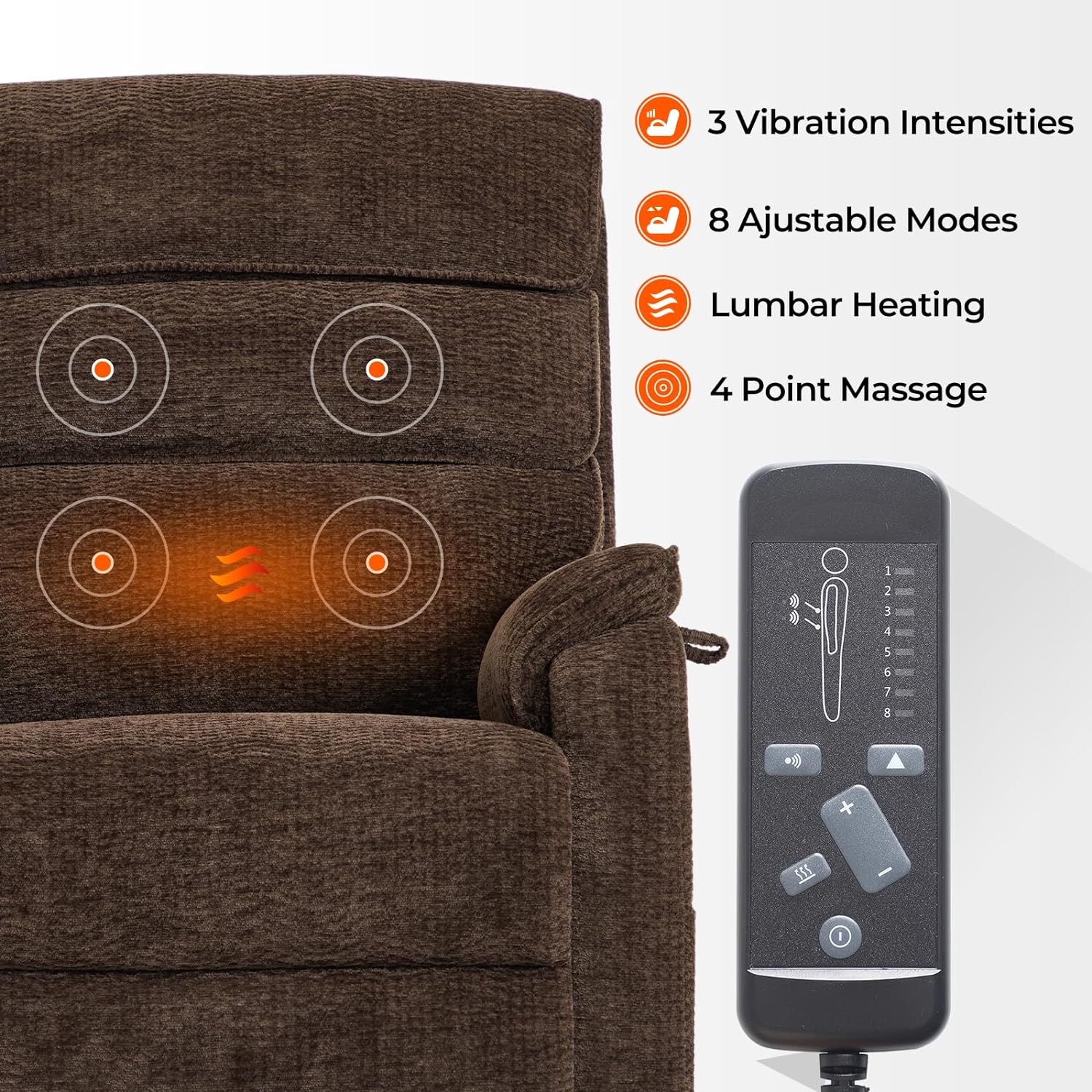 Irene House 9188 Medium Dual Motor Lay Flat Recliner Lift Chair Recliners Infinite Position with Heat Massage for Elderly Up to 300 LBS Electric Power Lift Recliner Chair Sofa