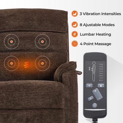 Irene House 9188 Medium Dual Motor Lay Flat Recliner Lift Chair Recliners Infinite Position with Heat Massage for Elderly Up to 300 LBS Electric Power Lift Recliner Chair Sofa