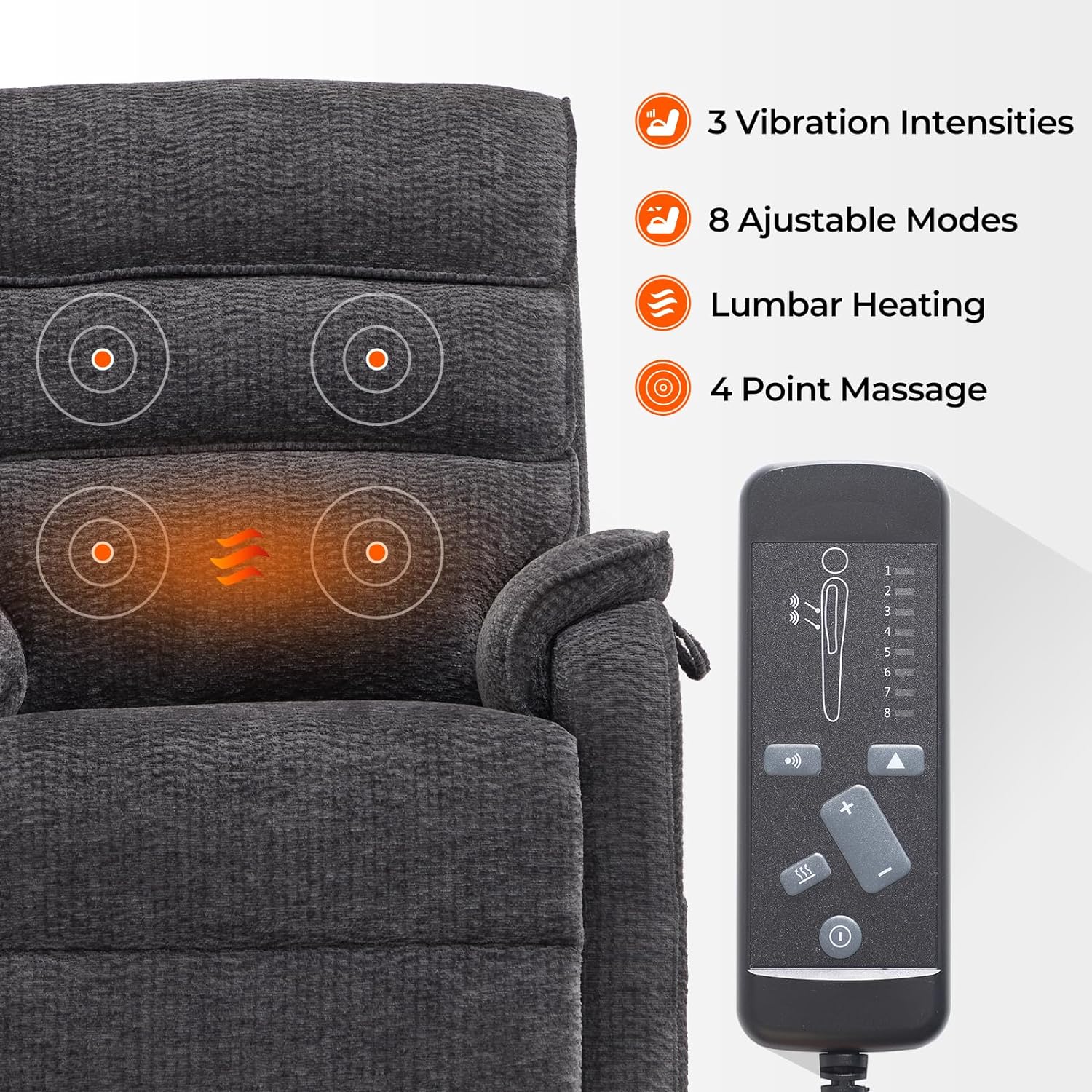 Irene House 9188 Medium Dual Motor Lay Flat Recliner Lift Chair Recliners Infinite Position with Heat Massage for Elderly Up to 300 LBS Electric Power Lift Recliner Chair Sofa