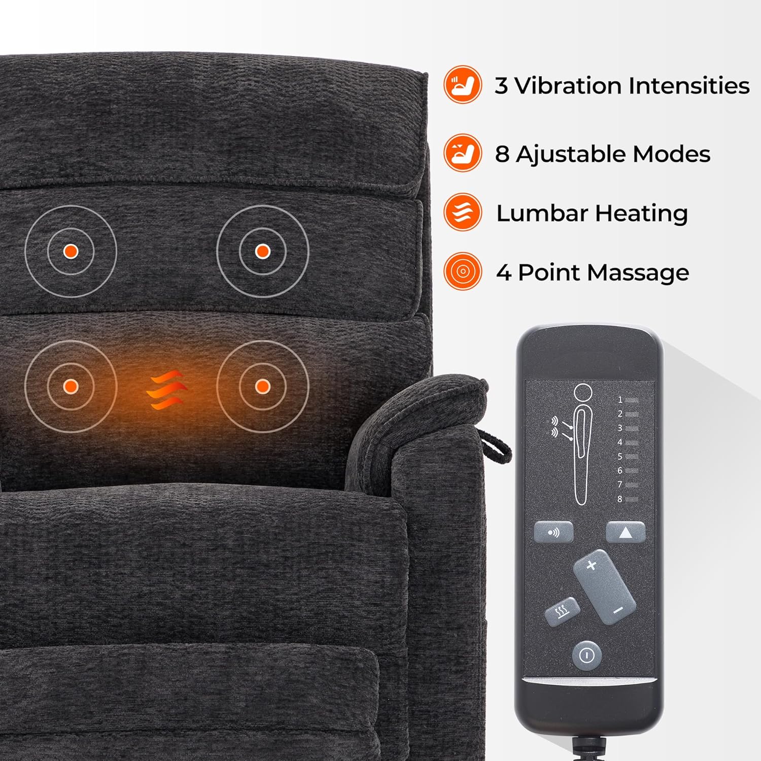 Irene House 9188 Medium Dual Motor Lay Flat Recliner Lift Chair Recliners Infinite Position with Heat Massage for Elderly Up to 300 LBS Electric Power Lift Recliner Chair Sofa
