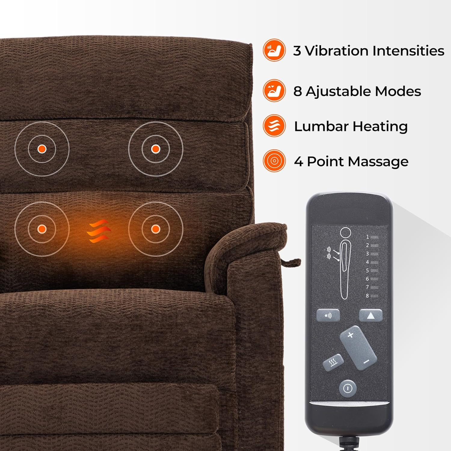 Irene House 9188 Medium Dual Motor Lay Flat Recliner Lift Chair Recliners Infinite Position with Heat Massage for Elderly Up to 300 LBS Electric Power Lift Recliner Chair Sofa