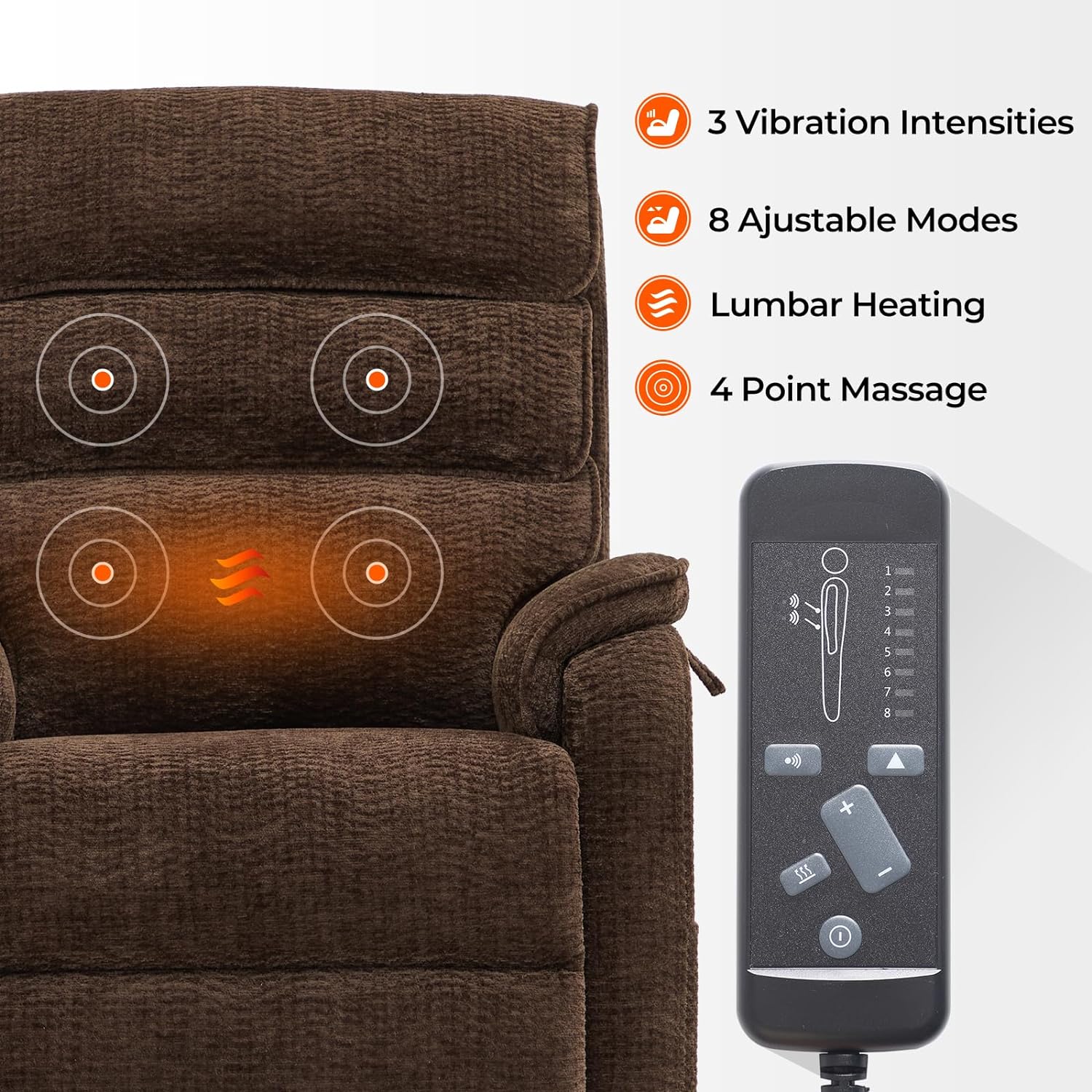 Irene House 9188 Medium Dual Motor Lay Flat Recliner Lift Chair Recliners Infinite Position with Heat Massage for Elderly Up to 300 LBS Electric Power Lift Recliner Chair Sofa