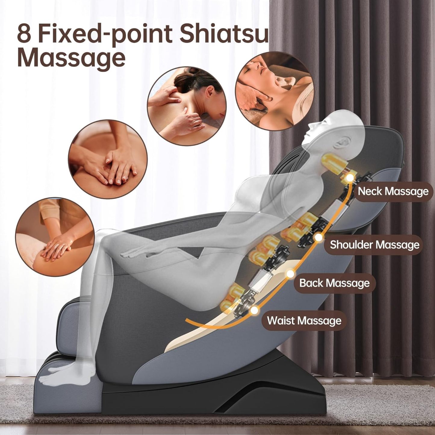 2024 Massage Chair, Full Body Zero Gravity Massage Chair with 8 Fixed Massage Rollers, 6 Auto Modes, Waist Heated, Bluetooth Speaker