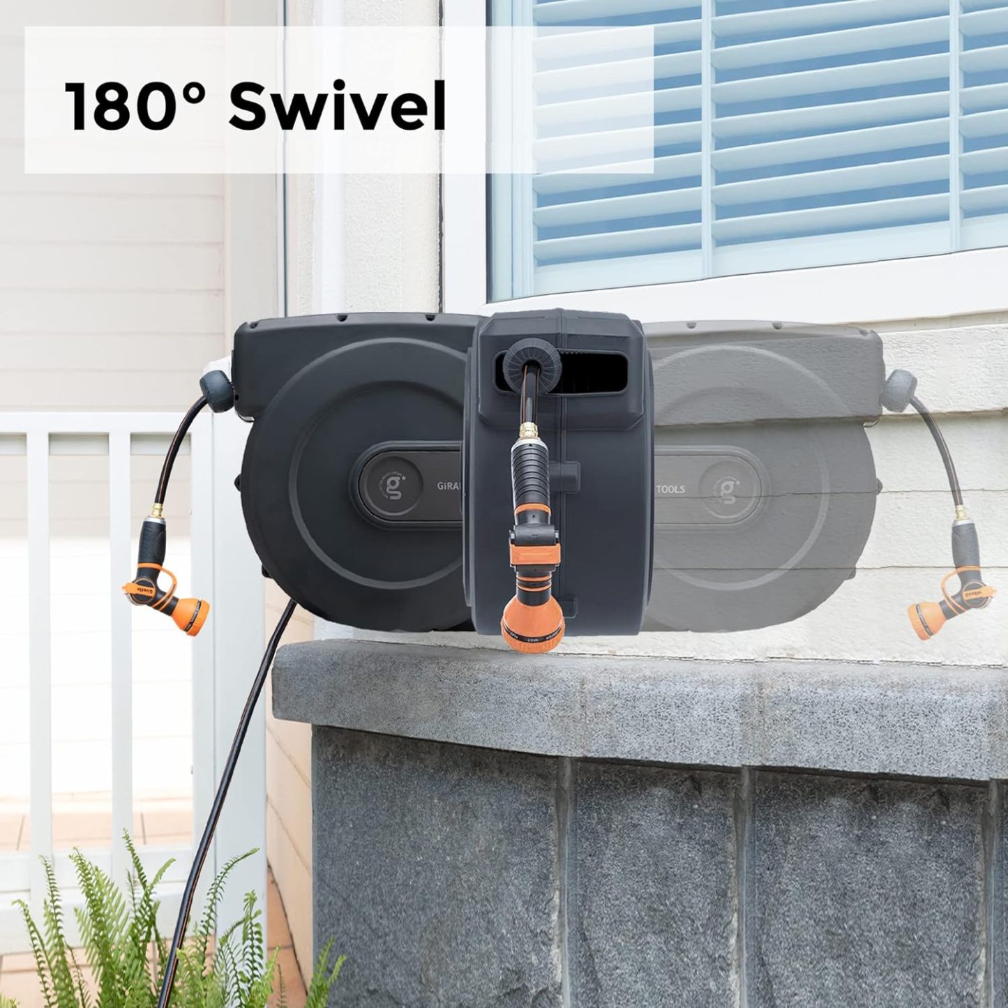 ⏰Giraffe Tools AW30 1/2MB Retractable Garden Hose Reel 1/2" x 100 ft PRO Metal Bracket, Any Length Lock Hose Reel