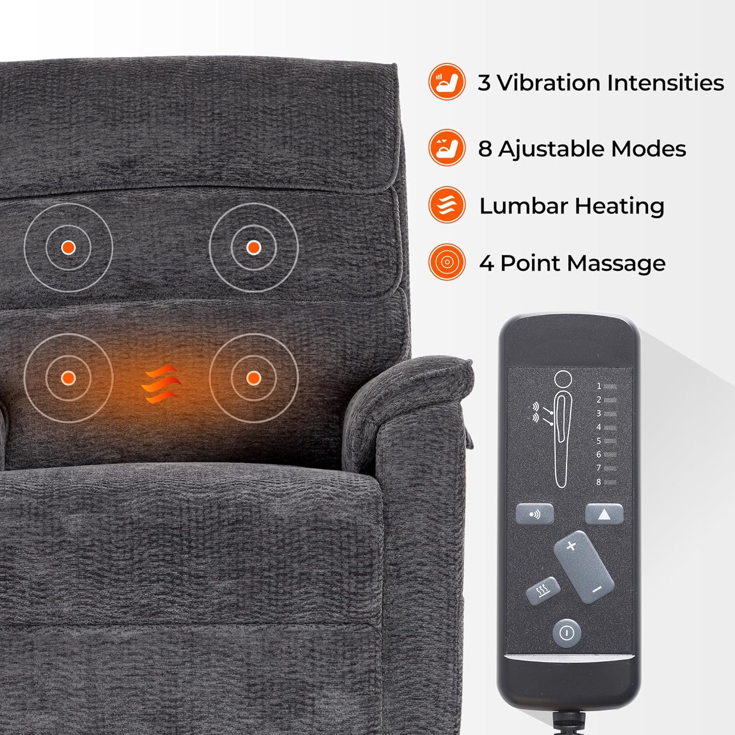 Irene House 9188 Medium Dual Motor Lay Flat Recliner Lift Chair Recliners Infinite Position with Heat Massage for Elderly Up to 300 LBS Electric Power Lift Recliner Chair Sofa