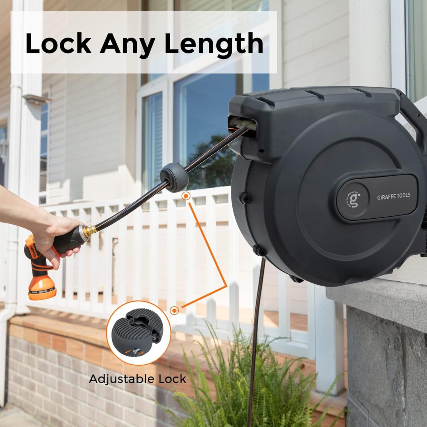 ⏰Giraffe Tools AW30 1/2MB Retractable Garden Hose Reel 1/2" x 100 ft PRO Metal Bracket, Any Length Lock Hose Reel