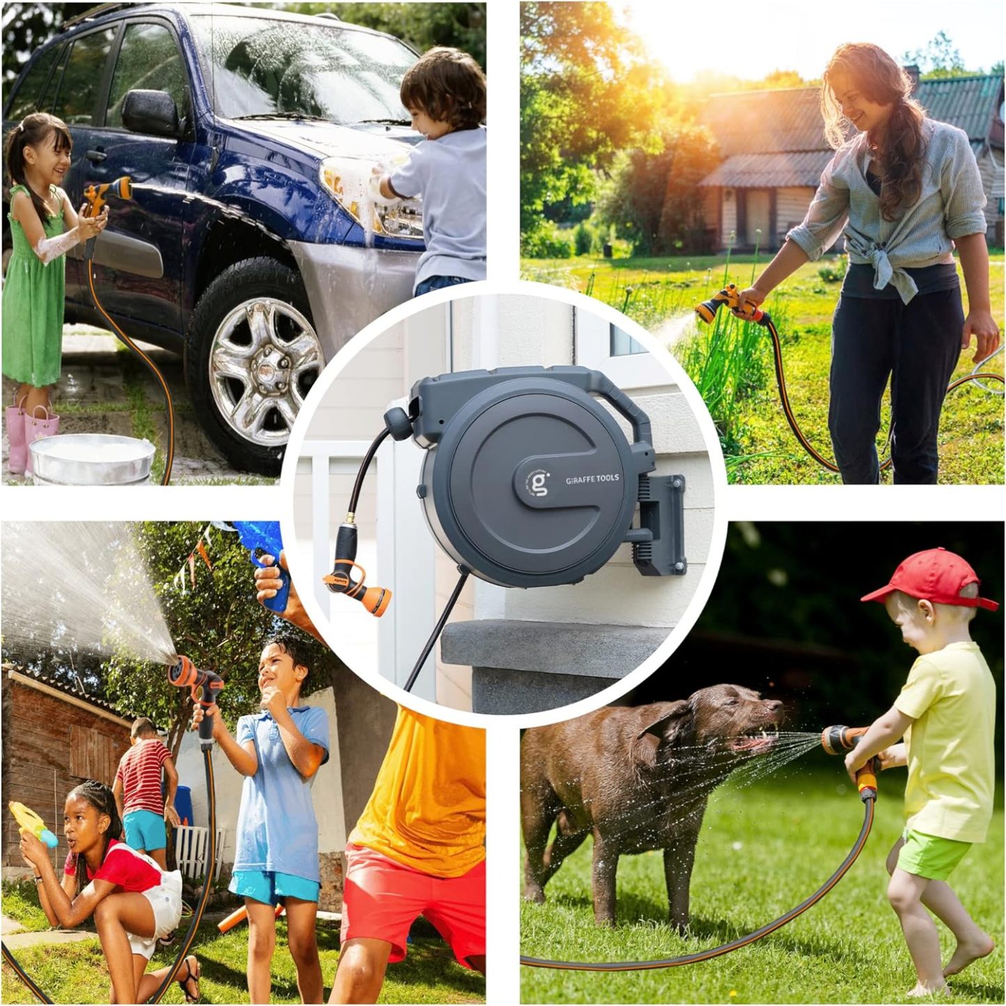 ⏰Giraffe Tools AW30 1/2MB Retractable Garden Hose Reel 1/2" x 100 ft PRO Metal Bracket, Any Length Lock Hose Reel
