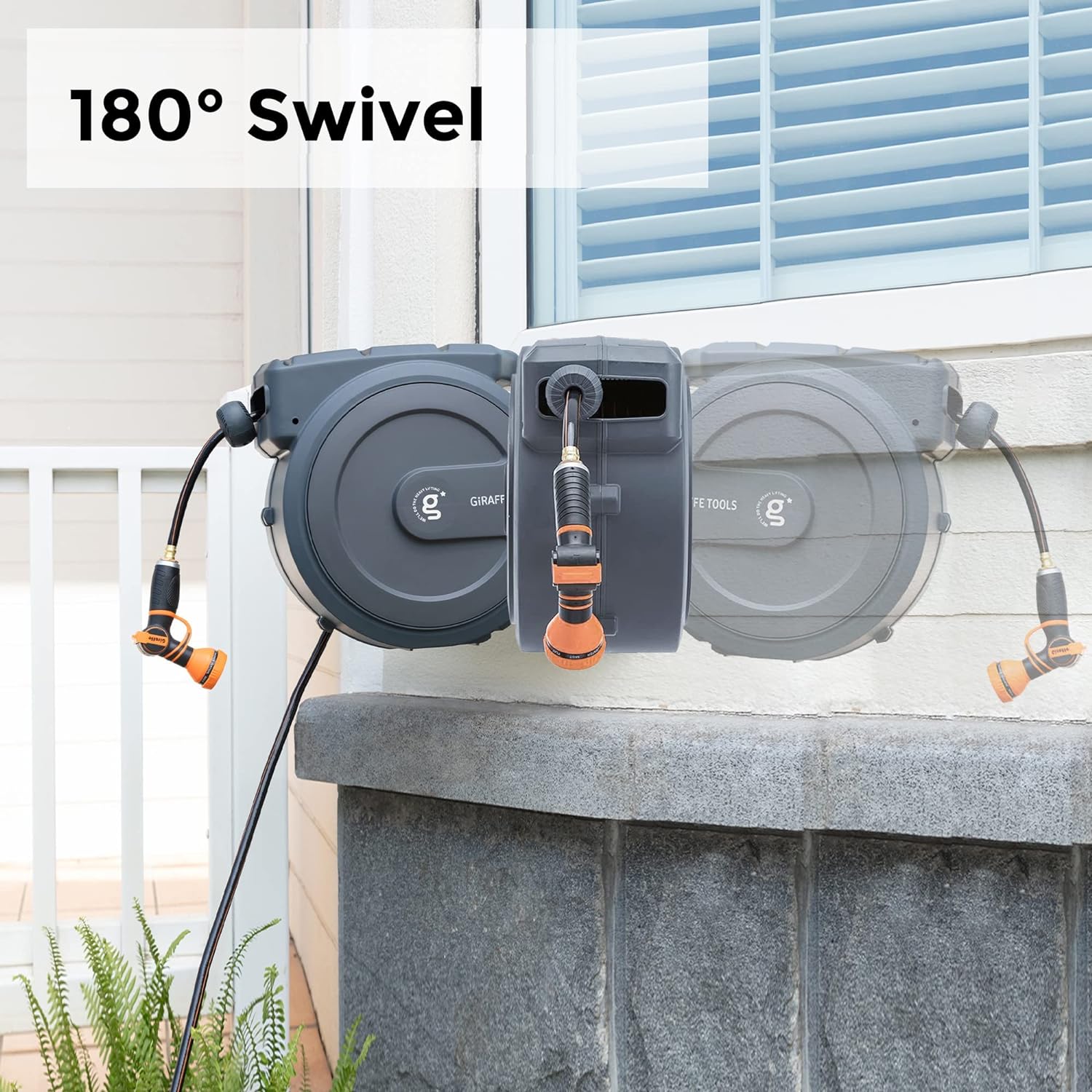 ⏰Giraffe Tools AW30 1/2MB Retractable Garden Hose Reel 1/2" x 100 ft PRO Metal Bracket, Any Length Lock Hose Reel