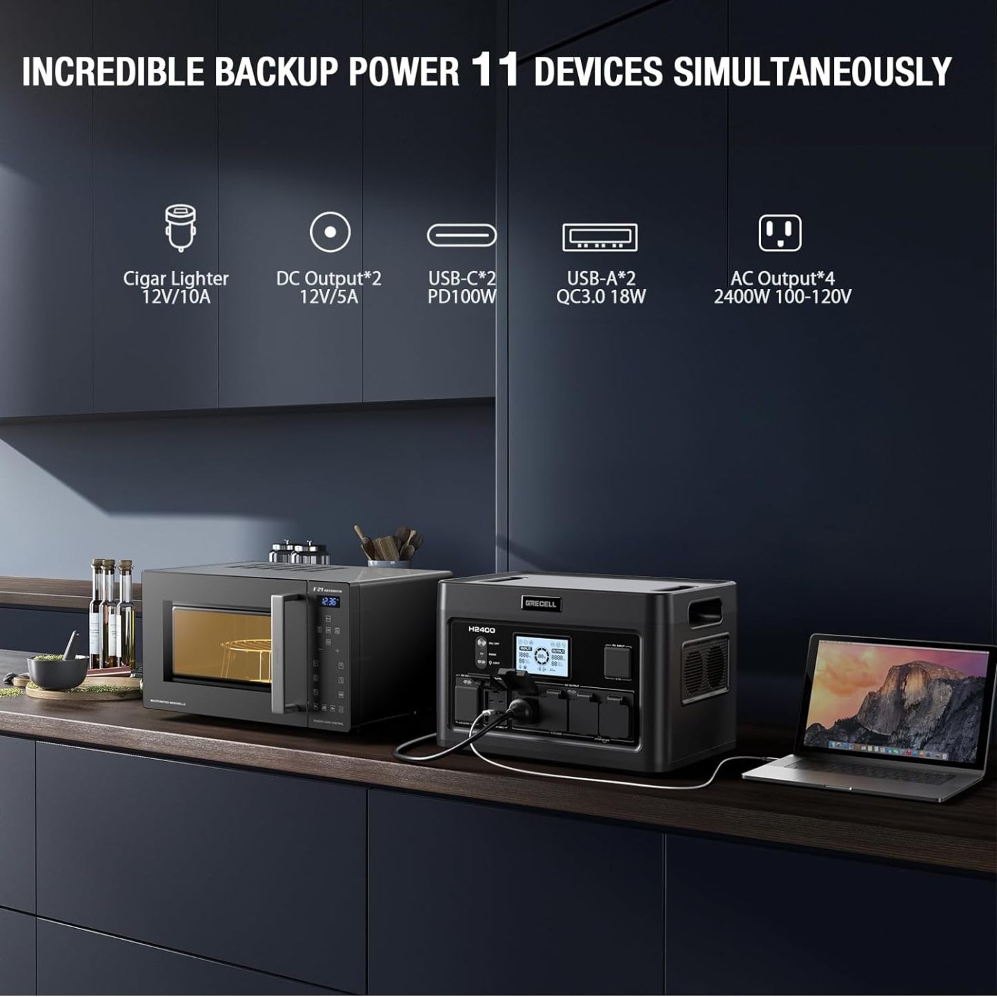 LiFePO4 Solar Generator UPS Home Battery Backup Power w/4 2400W AC Outlets (4800W Peak)