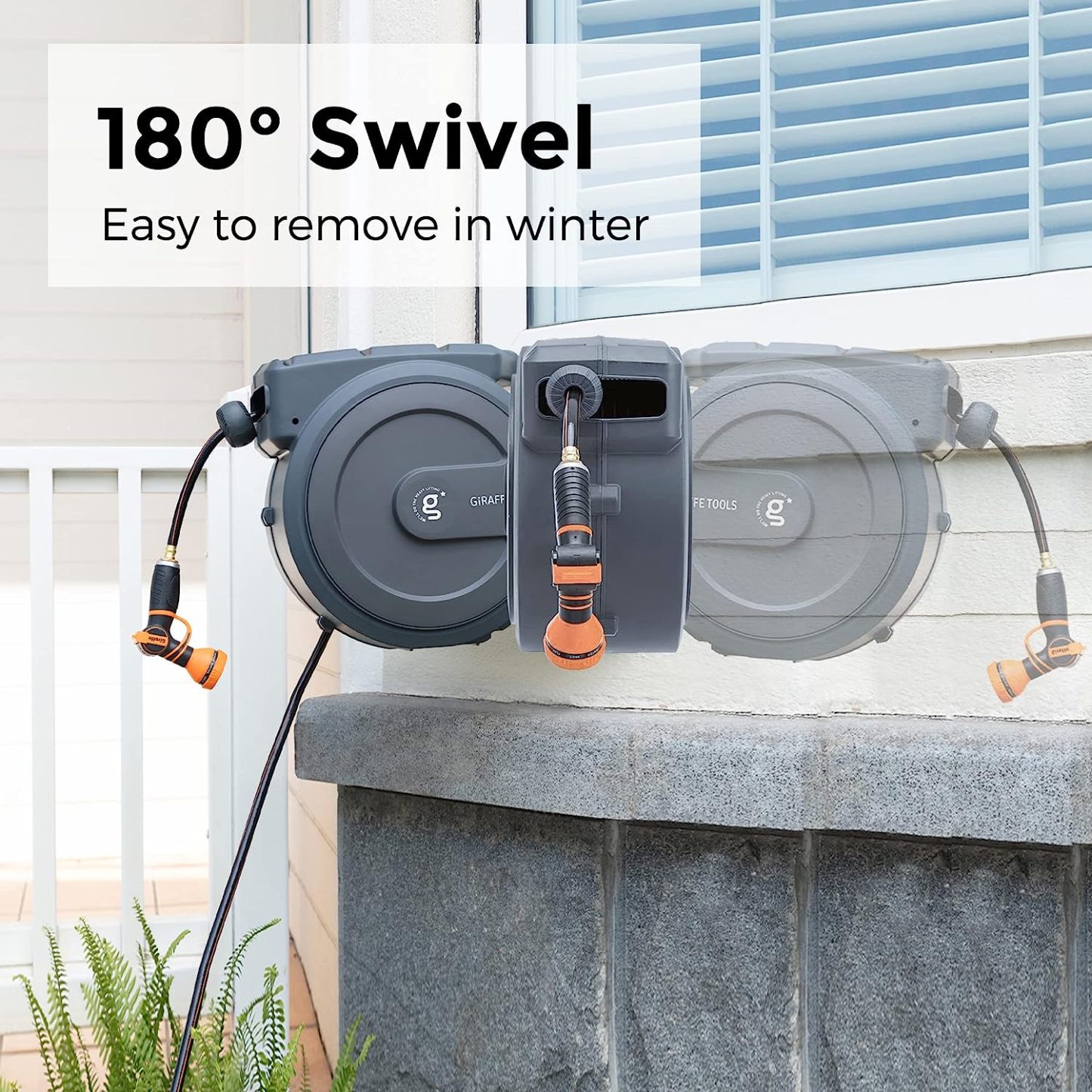 ⏰Giraffe Tools AW30 1/2MB Retractable Garden Hose Reel 1/2" x 100 ft PRO Metal Bracket, Any Length Lock Hose Reel