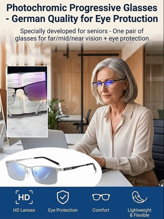 Photochromic Multifocal Metal Smart Reading Glasses