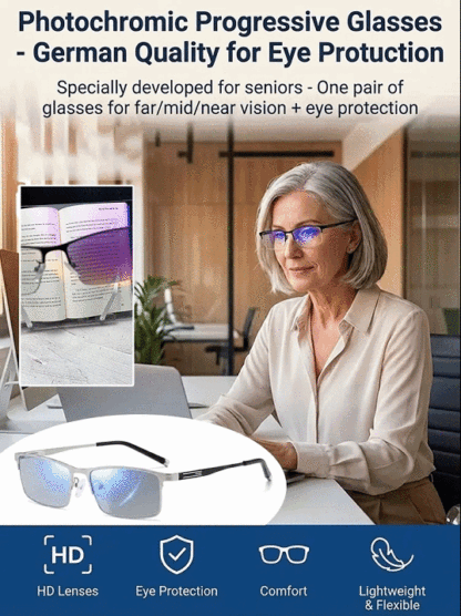 Photochromic Multifocal Metal Smart Reading Glasses