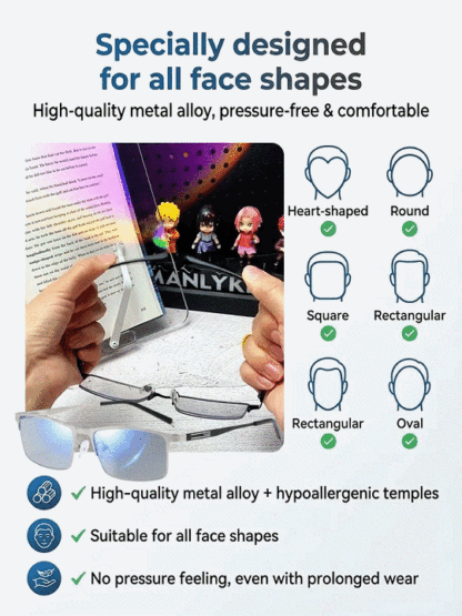 Photochromic Multifocal Metal Smart Reading Glasses