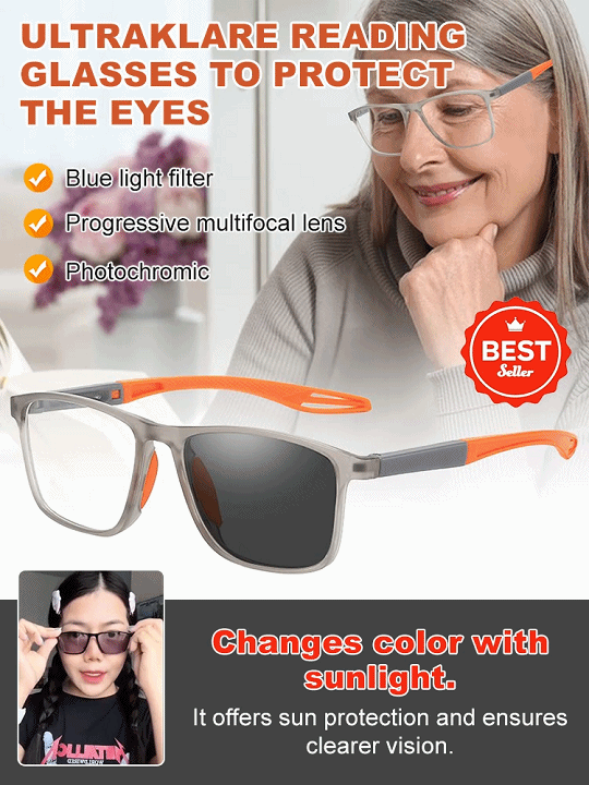 Sports-style 2-in-1 UV-protective photochromic reading glasses