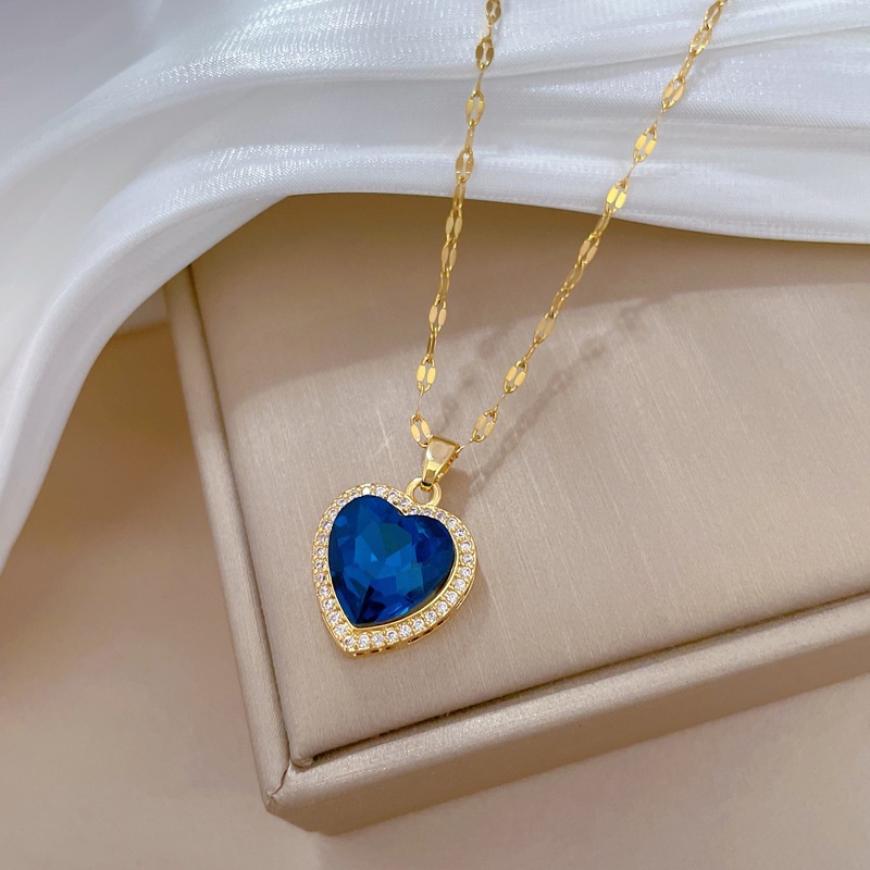 💥Desconto por tempo limitado💎Pingente feminino em forma de coração moissanite azul. colar de clavícula