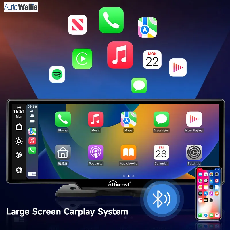 AutoWallis 4K HD érintőképernyős kijelző, kompatibilis bármely autómodellel, támogatja a mobiltelefon Bluetooth-kapcsolatot