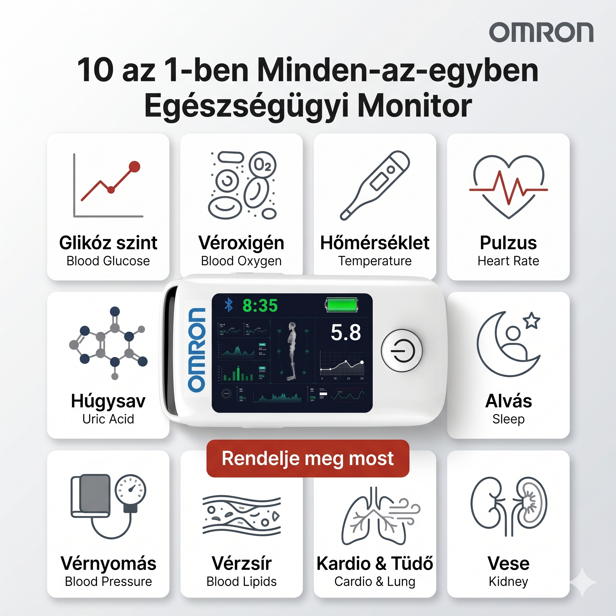 【11 az 1-ben】Nem invazív vércukorszintmérő
