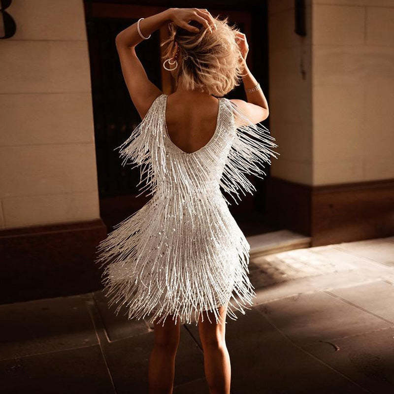 Sexy and elegant fringed party dress